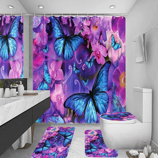 Buy b8 4 Pcs Shower Curtain Sets With 12 Hooks Flowers Floral With Non-Slip Rugs Toilet Lid Cover and Bath Mat Bathroom Decor Set