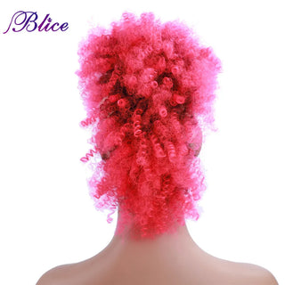 Buy t1b-pink Blice Short Kinky Curly Mohawk Hair Extensions Colorful Chignon Hair Pieces With Clips for African American Women