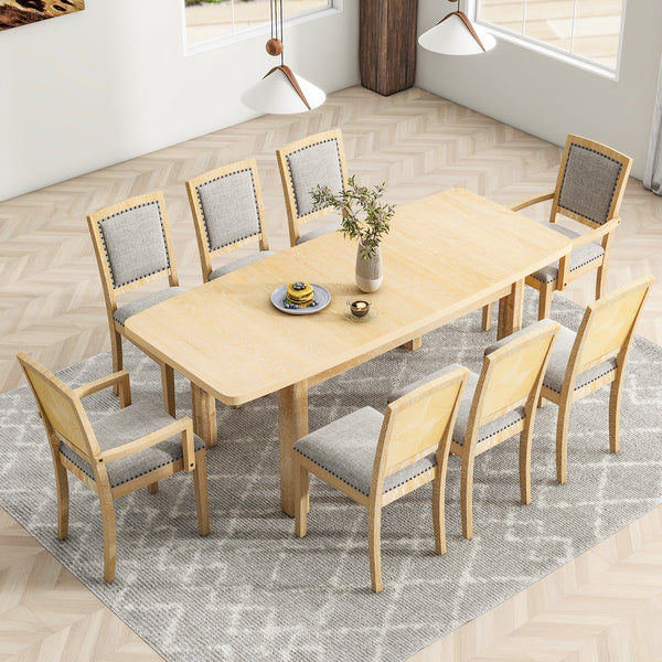 Rustic Extendable 84inch Dining Table Set With 24inch Removable Leaf , 6 Upholstered Armless Dining Chairs and 2 Padded