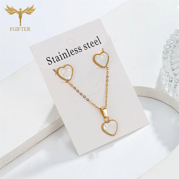 Beautiful Red Heart Jewelry for Women Golden Stainless Steel Stud Earrings Necklace Set 40cm Chain Oil Drip Pendant Charms Gifts