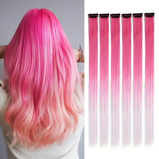 Buy b9-6pcs Clip in Hair Extensions 6pcs/Pack Colored Party Highlights 22 Inches Multi-Colors Straight Hair Synthetic Hairpieces Purple Pink