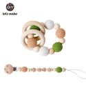 Let's Make Baby Rattles Set Crochet Animal Elk Amigurumi Elephant Baby Teether Wooden Pacifier ChainBPA Free Nursing Rattle Toys