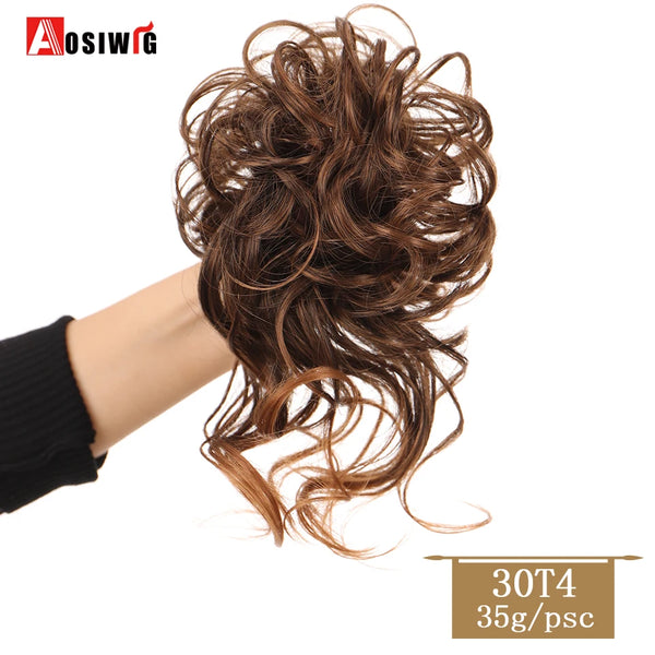 AOSIWIG Synthetic Long Curly Chignons Hair Tails Clip in Hair Extensions Fake Hair Pieces Heat Resistant Chignons for Women