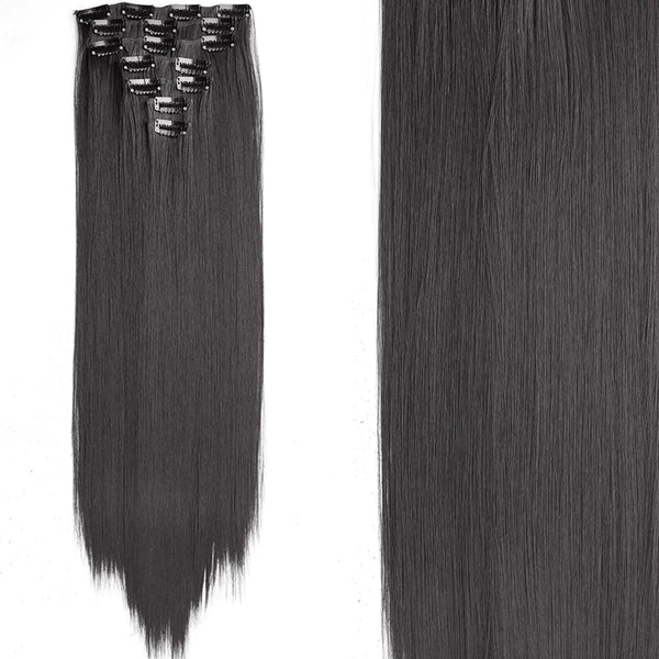 7Pcs/Set 16 Clips Hair Extension Black Long Straight Natural Hair Ombre Hairpiece Heat Resistant Fiber for Women Hairstyle