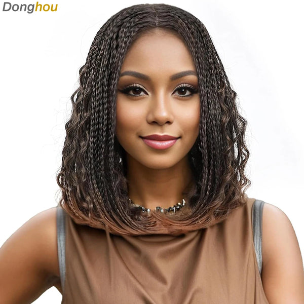 12 Inch Box Braided Wigs Perruque Tresse Africaine Cheap Wigs on Sale Clearance Short Bob Braids Wig With Boho Curly for Women