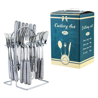 Buy as-the-picture18 24 Pcs Stainless Steel Cutlery Hammer Pattern Ceramic Handle Knife Fork Spoon Set Cutlery Set Travel Cutlery Set Flatware Set