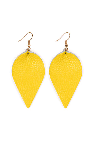 Buy yellow Teardrop Shape Genuine Leather Earrings