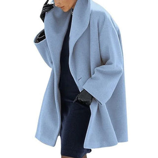 Buy blue 2021 Women Shawl Collar Fleece Coat Elegant Blend Coats Long Sleeves Coat Outerwear Jackets Solid Color Streetwear