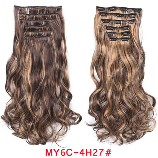 Buy my6c-4h27 Clip in Hair Extension 20Inch 16 Clips Long Synthetic Hair Heat Resistant Hairpiece Natural Wavy Ombre Hair Piece 6Pcs/Set LIHUI