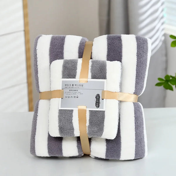 1 Set Striped Towel Bath Towel Household Coral Velvet Baby Bath Towel Soft Thickened Plush Children's Absorbent Bath Towel