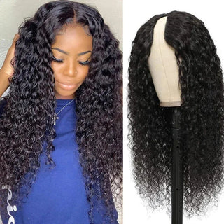 Cheap U Part Human Hair Wigs Jerry Curly Brazilian Hair Wigs Natural Black Deep Wave Glueless v Part Wigs 180% Density Wholesale