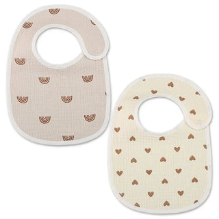 Buy heart 2Pcs/Set Printed Carton Baby Bib Waterproof Newborn Feeding Aprons Adjustable Toddler Bibs Burp Cloth Cotton Kids Saliva Towels