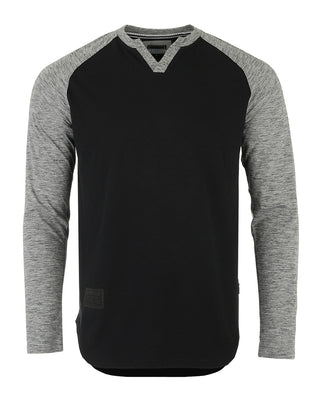 ZIMEGO Men's Long Sleeve Color Block Raglan v Neck Henley Curved Hem Slim Shirts