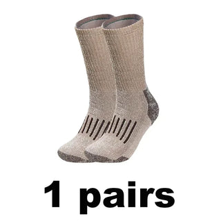 Buy brown-1pairs 1/2/3 Pairs Merino Wool Socks Men&#39;s Autumn Winter Thickened Thermal Socks Mountaineering Breathable Outdoor Sports Socks Large