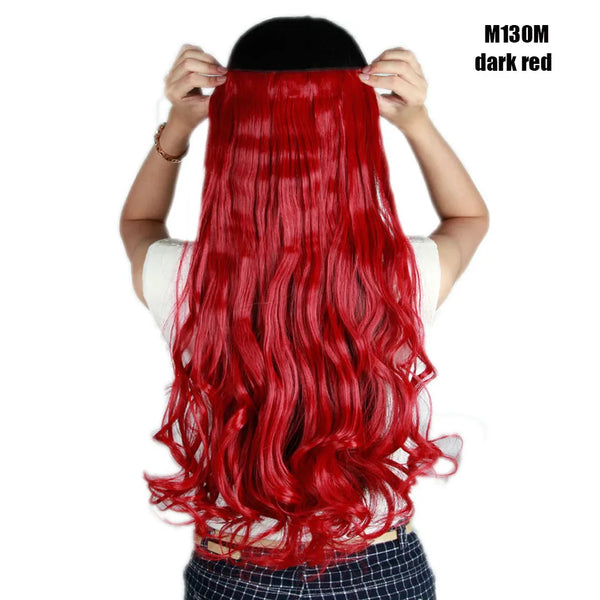 BENEHAIR Synthetic Hairpieces 24" 5 Clips in Hair Extension One Piece Long Curly Hair Extension for Women Pink Red Purple Hair