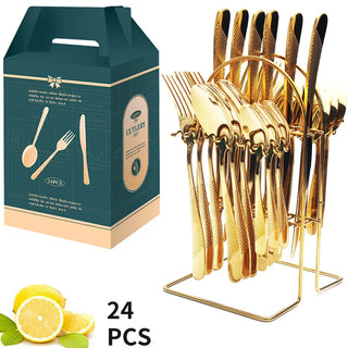 Buy as-the-picture26 24 Pcs Stainless Steel Cutlery Hammer Pattern Ceramic Handle Knife Fork Spoon Set Cutlery Set Travel Cutlery Set Flatware Set