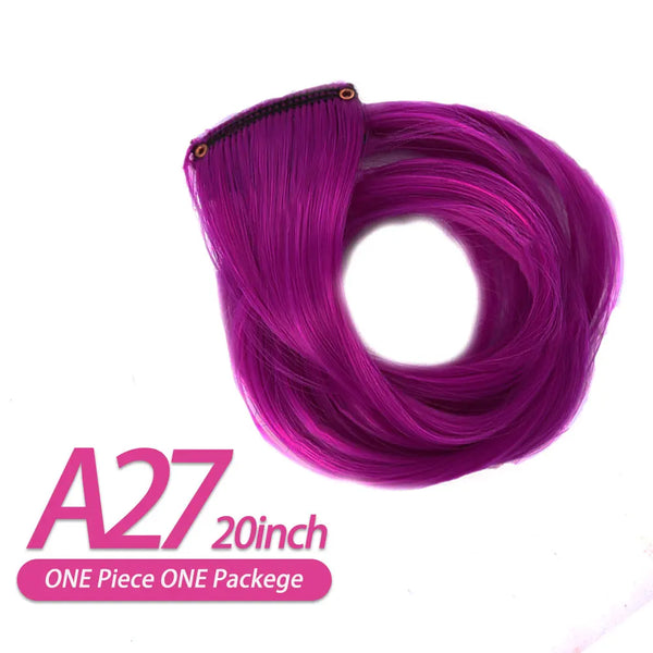 AIYEE Hair Extensions Pure RainBow Hairpiece Clip in Hair Piece Synthetic Long Straight Ombre Pink Red Rainbow Hair Piece