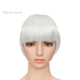 Buy silver-grey BENEHAIR Fake Bangs Synthetic Blunt Bang Clip in Hair Extension Women Blunts Fringe Hair Black Brown Bangs 2 Clips In