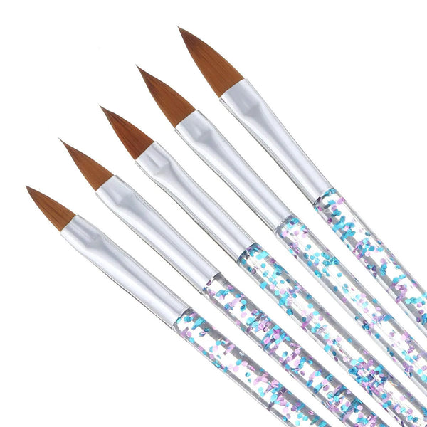 5 Pcs Crystal Handle Acrylic Powder Nail Brushes UV Gel Drawing Painting Brushes Carving/Extension Pen Professional  Nail Tools