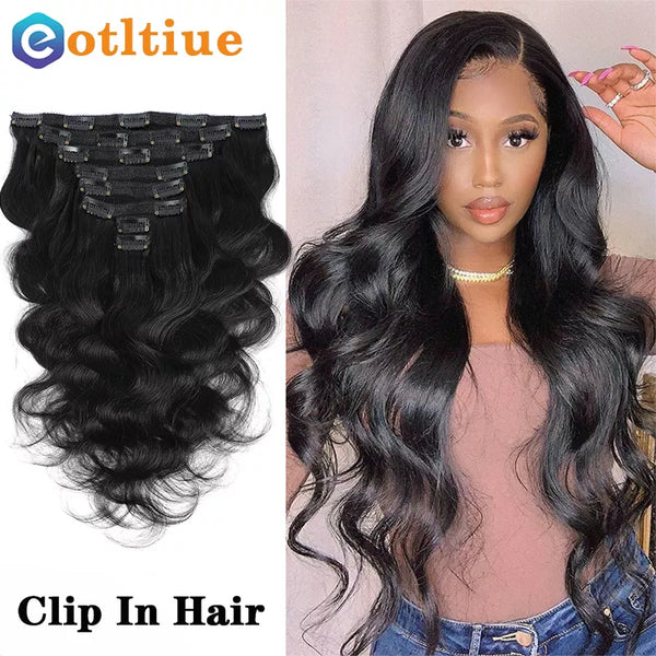 Clip in Hair Extensions Human Hair Brazilian Body Wave Clip in 8 Pcs/Set Natural Black Color Clip Ins Remy Hair 8-26 Inch 120G