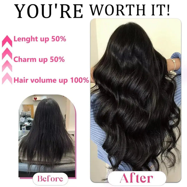 Clip in Hair Extensions Brazilian Human Hair Clip in Extensions Straight Full Head Seamless Invisible Natural Black 1B for Woman