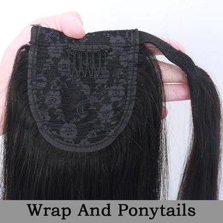 Buy wrap Afro Kinky Curly Ponytail Remy Hair Pieces for Women Natural Black Clip in Ponytails Drawstring 100% Human Hair Dolago Products