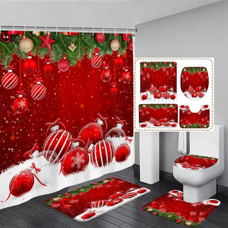 Buy 5279ae-4pcs-set Christmas Bathroom Sets With Shower Curtain Rugs Red Truck Christmas Shower Curtains Xmas Bathroom Rugs Christmas Bathroom Deco