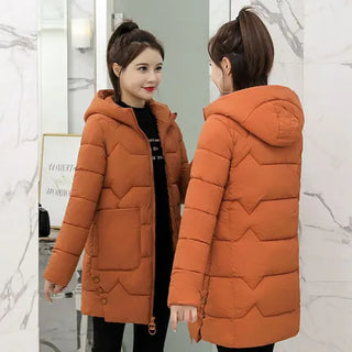 Buy caramel-colour 2022 Winter New Women Jacket Coats Slim Parkas Female Down Cotton Hooded Overcoat Thicken Warm Jackets Loose Casual Student Coat