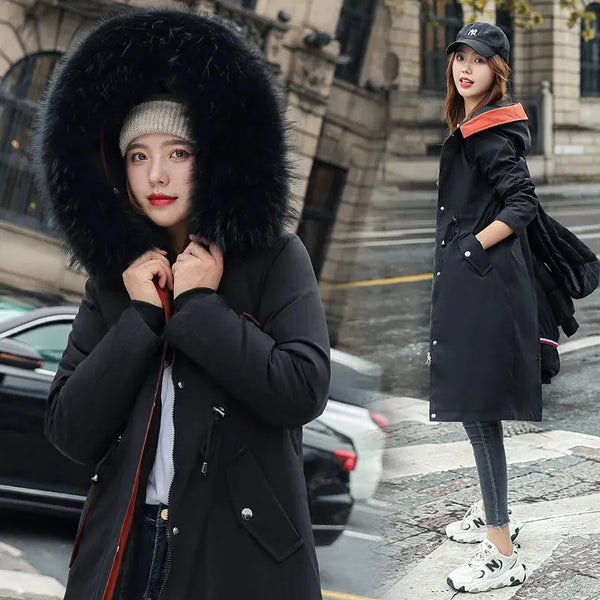 2022 New Women Winter Jacket Long Coat Casual Parkas Removable Fur Lining Hooded Parka Cotton Thicken Warm Jacket Mujer Coats