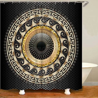 Buy only-shower-curtain7 3D Luxury Black Gold Greek Key Meander Baroque Bathroom Curtains Shower Curtain Set for Bathroom Modern Geometric Bath Rug Decor