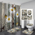 4 Pcs Shower Curtain Sets With 12 Hooks Flowers Floral With Non-Slip Rugs Toilet Lid Cover and Bath Mat Bathroom Decor Set