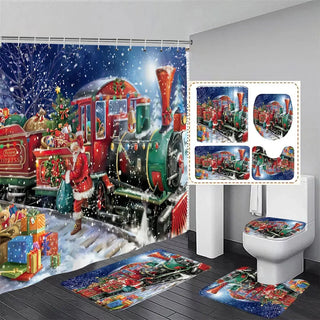 Buy 60479j-4pcs-set Christmas Bathroom Sets With Shower Curtain Rugs Red Truck Christmas Shower Curtains Xmas Bathroom Rugs Christmas Bathroom Deco