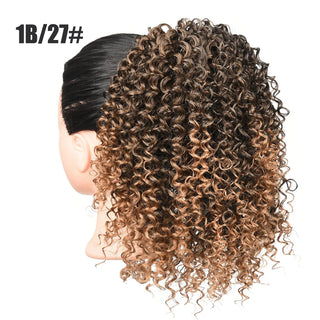 Buy 1b-27 Afro Kinky Curly Synthetic Ponytail Puff Hair Bun Ponytail Hair Extension Drawstring Short Afro Pony Tail Clip in on Hair Bun