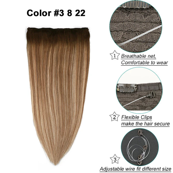 Best Quality Brazilian Wire in Hair Extensions Straight 14-22inch Remy Invisible Fish Line Human Hair Extensions With 4 Clips