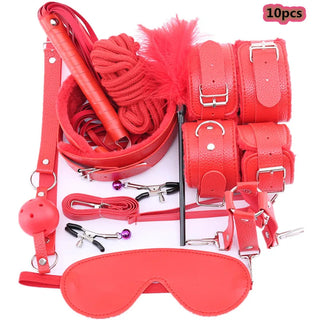 Buy pu-10pcs-red BDSM Kit Sex Toys for Men Erotic Handcuffs Whip Sextoy Anal Plug Vibrator Bdsm Sex Bondage Set Adult Toys Sm Products Sex Toys