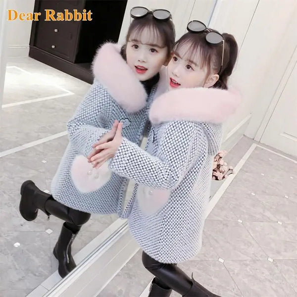 2024 New Fashion Kids Girl Overcoat Autumn Winter Clothes Wool Coat for Teens Jacket Warm Long Outerwear Coats Children Clothing