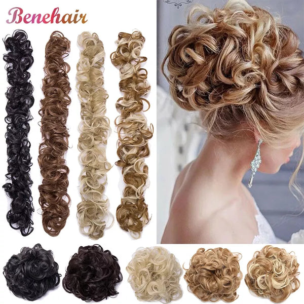 BENEHAIR Synthetic Women Chignon Messy Hair Bun Scrunchy Hair Bun Rubber Band Hairband Hairpiece Updo Chignon Donut Roller