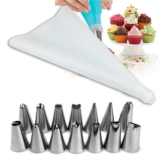 16pc/Set DIY Kitchen Baking Cake Decorating Tool Silicone Icing Piping Cream Pastry Bag Stainless Steel Nozzle Converter Tools