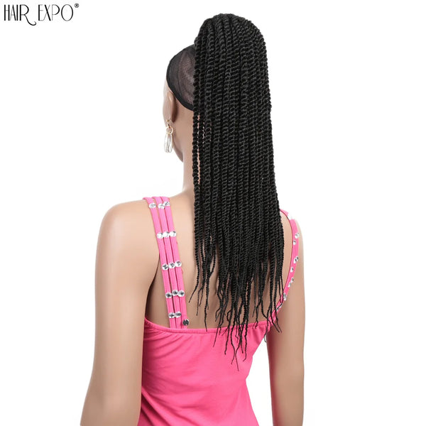 20Inch Box Braid Ponytail Synthetic Ponytail Hair Extensions Ombre Afro Hairpieces Two-Strand Drawstring Ponytail Hair Expo City