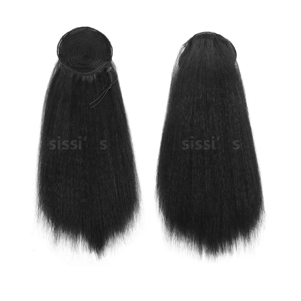 22 Inch Afro Long Straight Drawstring Ponytail Synthetic Yaki Hair Bun Pony Tail Clip in Hair Extensions for Black Women