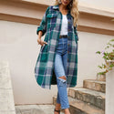 Autumn Winter Women's Wool Coat 2021 Streetwear Loose Casual Coat Shirt Jacket Lapel Women's Fashion Long Plaid Jacket