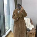 2023 Plus Size 5xl Winter Coat Women Fashion Belt X Long v Neck Thick Warm Faux Fox Fur Winter Coats for Women  B051