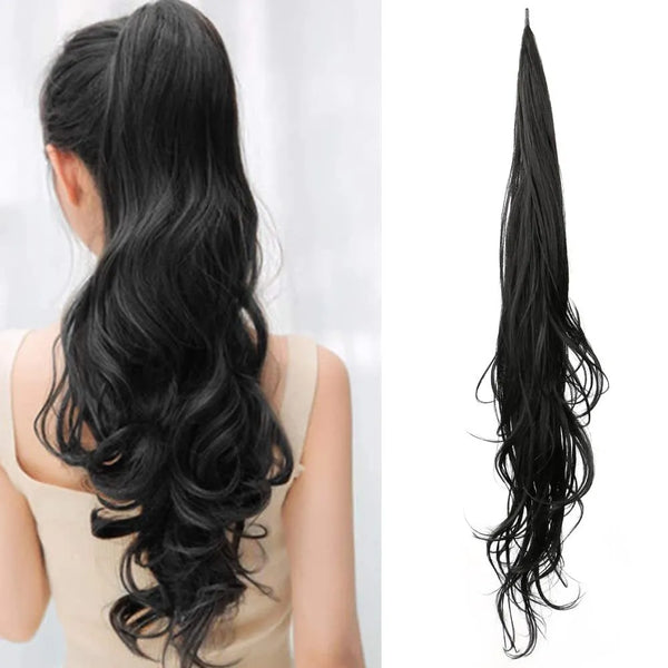 32inch Synthetic PonyTail Long Layered Flexible Wrap Around Fake Tail Hair Extensions Natural Curly Hairpiece for Women