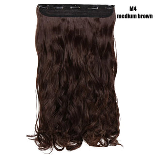 Buy medium-brown BENEHAIR Synthetic Hairpieces 24&quot; 5 Clips in Hair Extension One Piece Long Curly Hair Extension for Women Pink Red Purple Hair