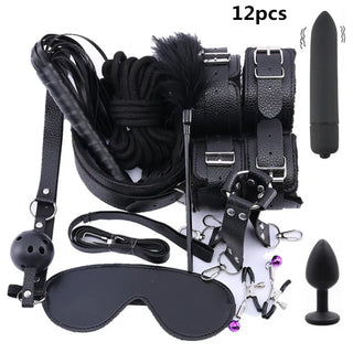 Buy pu-12pcs-black BDSM Kit Sex Toys for Men Erotic Handcuffs Whip Sextoy Anal Plug Vibrator Bdsm Sex Bondage Set Adult Toys Sm Products Sex Toys