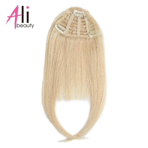 3 Clips Human Hair Bangs Remy Straight Clip in Hair Extensions Gradient Bangs 3D Blunt Cut Natural Hair Fringe Hairpiece