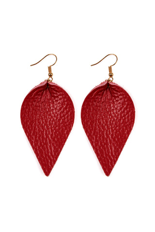 Buy red Teardrop Shape Genuine Leather Earrings