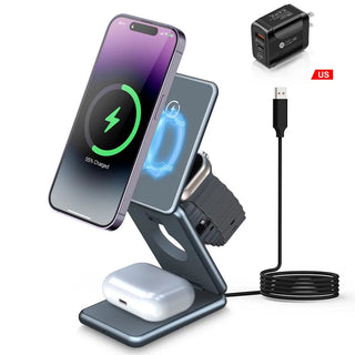 Buy us-plug 3 in 1 Portable Wireless Charger Stand Dock for Samsung Watch Apple Watch 8 7 for iPhone 14 13 12 Foldable Fast Charging Station