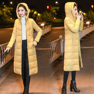 Buy yellow 2024 Women&#39;s Winter Coats Long Section Warm Down Basic Jacket Coat Fashion Slim Outwear Female Korean Large Size Jackets M-6xl