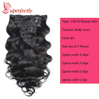 Body Wave Clip in Hair Extensions 100% Human Hair 7 Pieces Bone Straight Clip Ins Hair Extension Real Natural European Hair